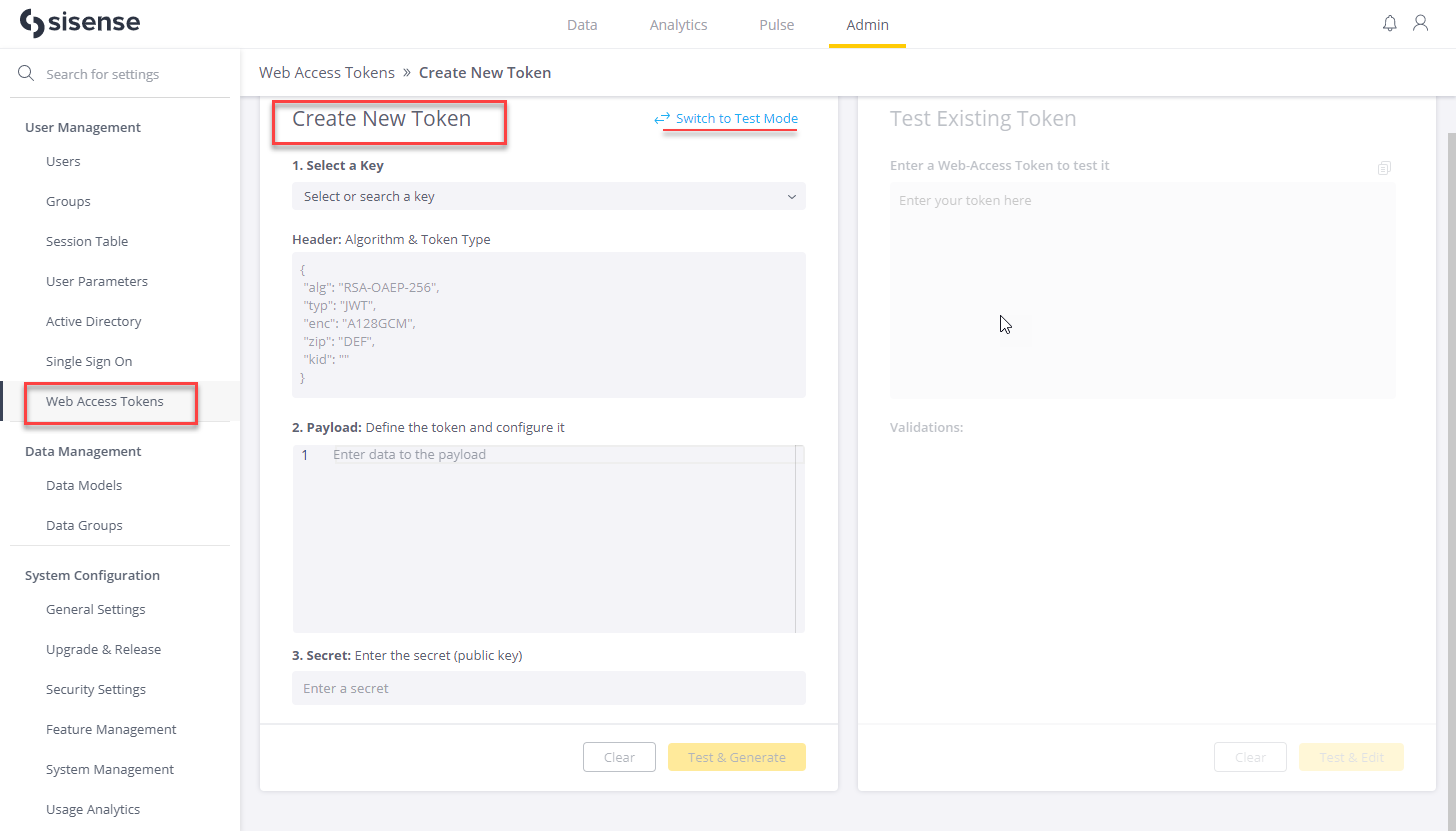 Create New Token page